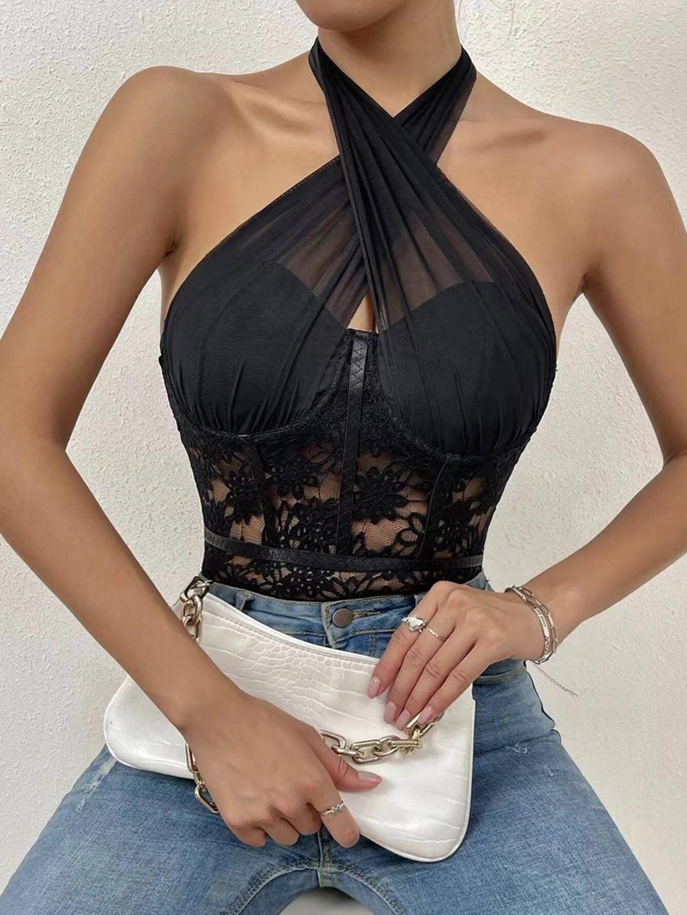 Criss-Cross Sleeveless Bodysuit-Comfy Jumpsuits