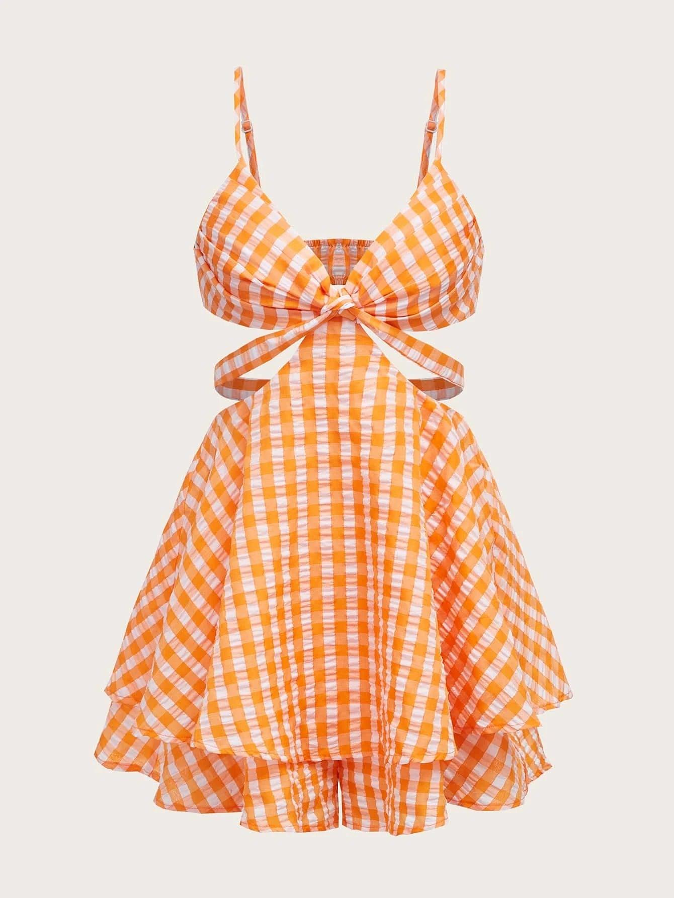 Gingham Print Cami Romper-Comfy Jumpsuits