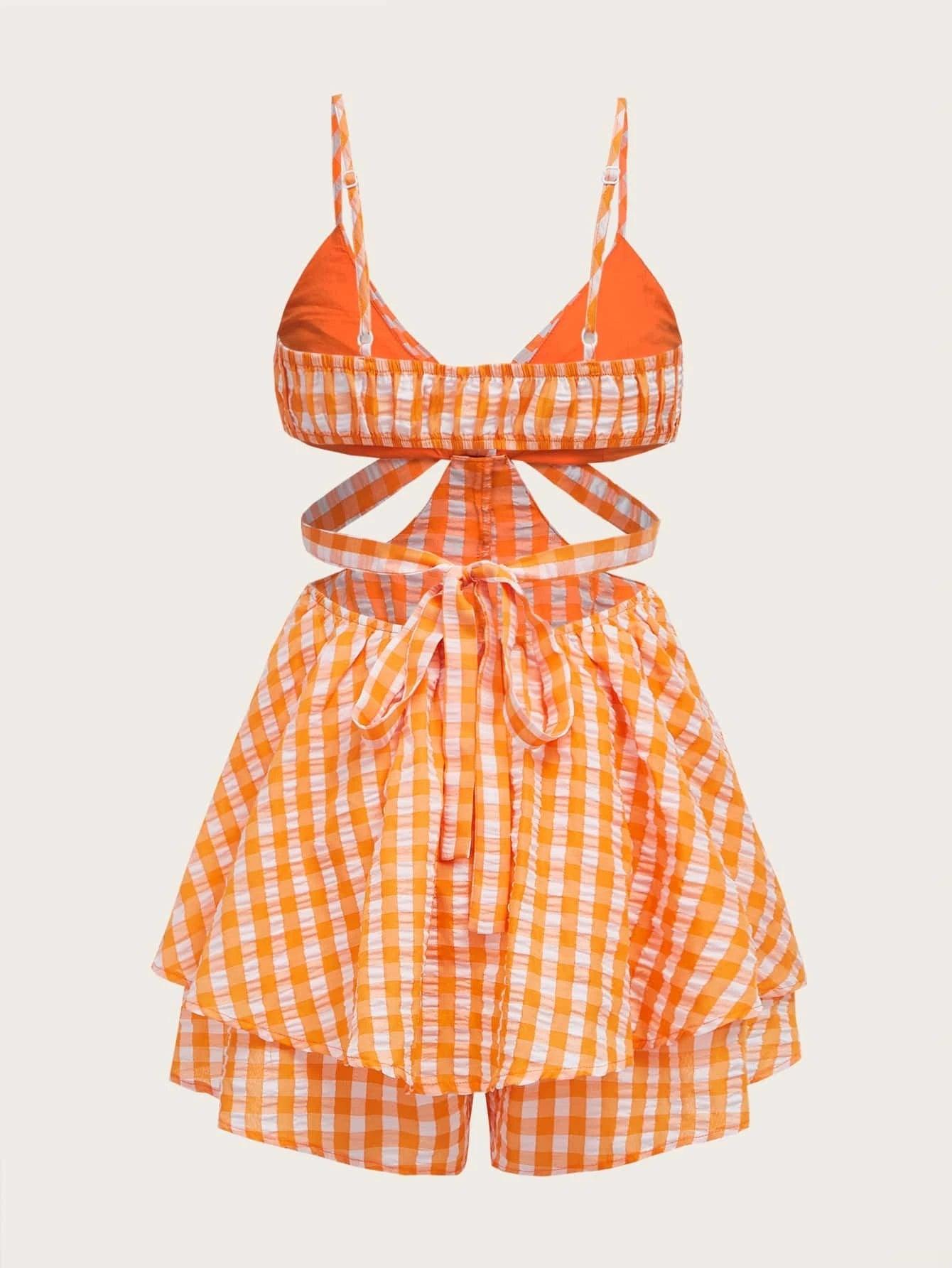 Gingham Print Cami Romper-Comfy Jumpsuits