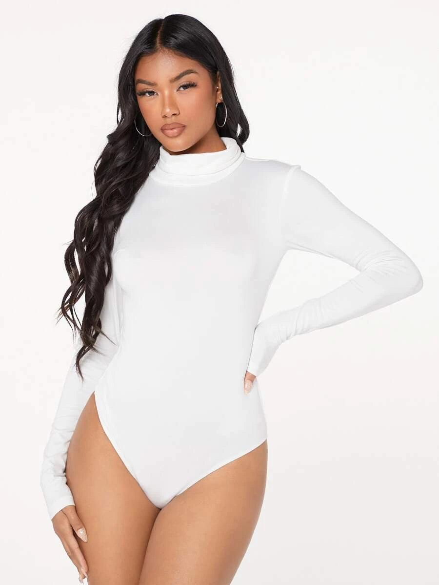 Solid Colored High Neck Bodysuit-Comfy Jumpsuits
