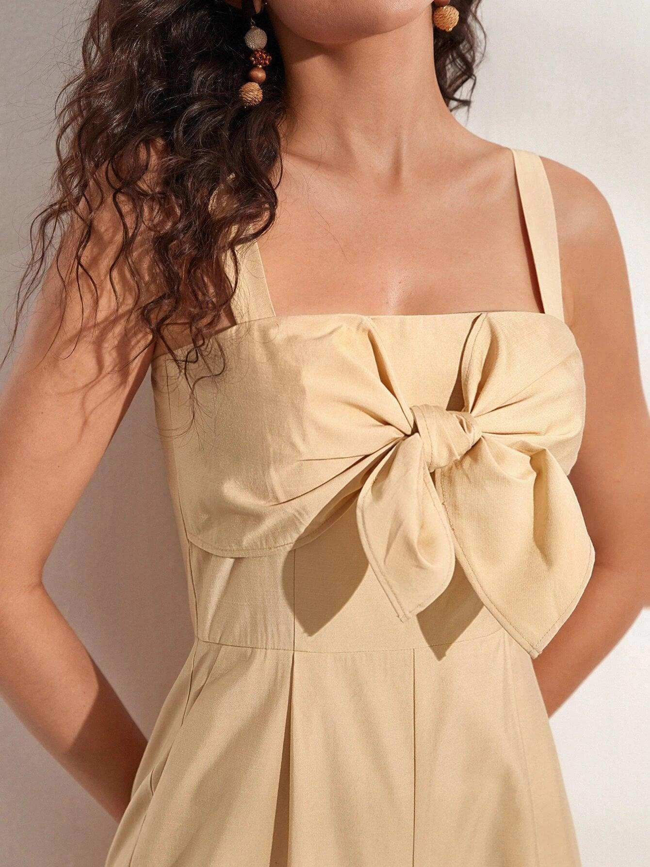 Knot Front Slant Pocket Cami Jumpsuit-Comfy Jumpsuits