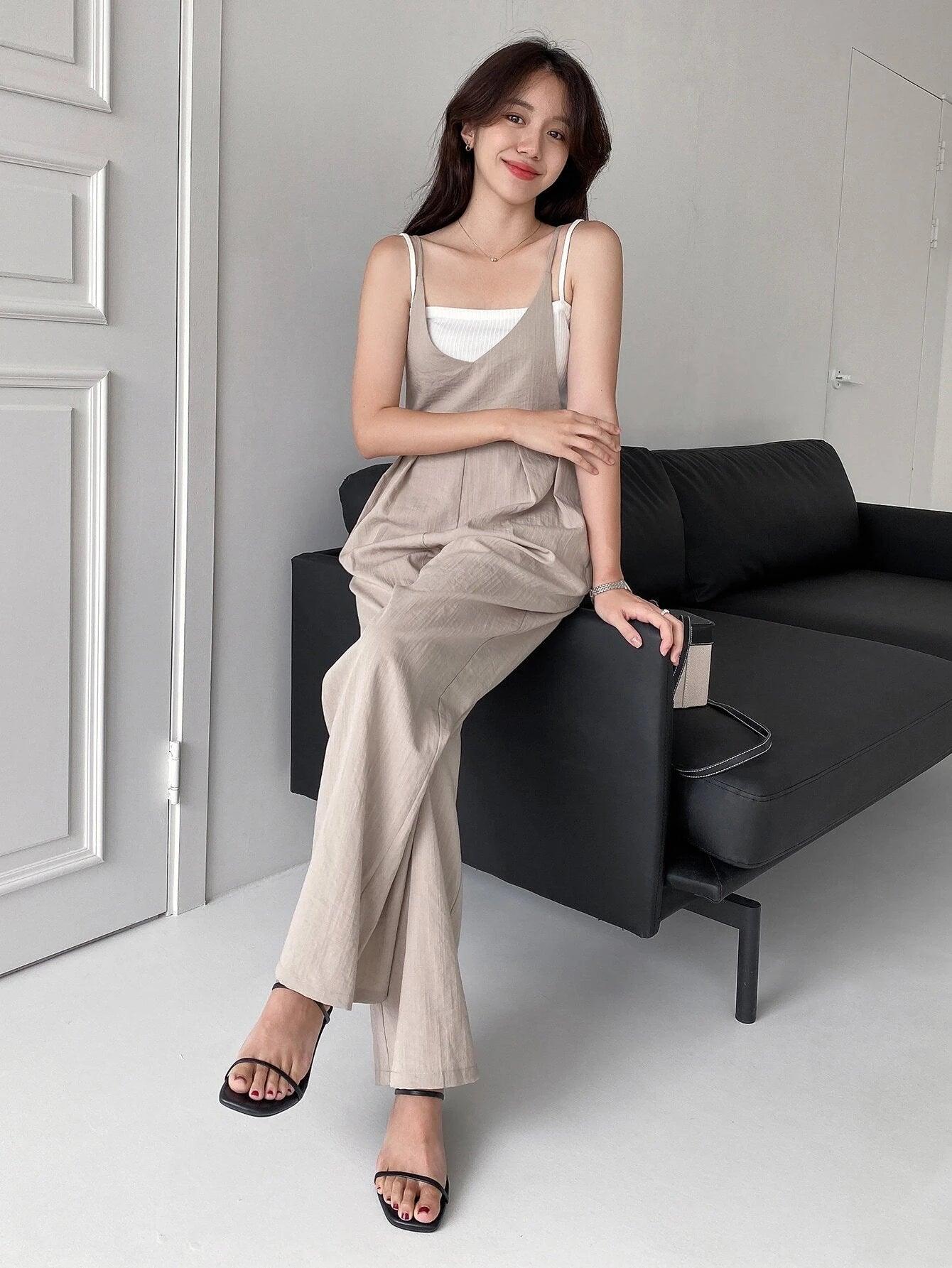 Tie Back Plicated Detail Overall Jumpsuit-Comfy Jumpsuits