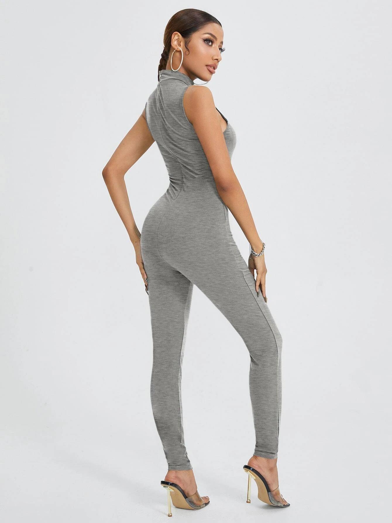Mock Neck Unitard Jumpsuit-Comfy Jumpsuits