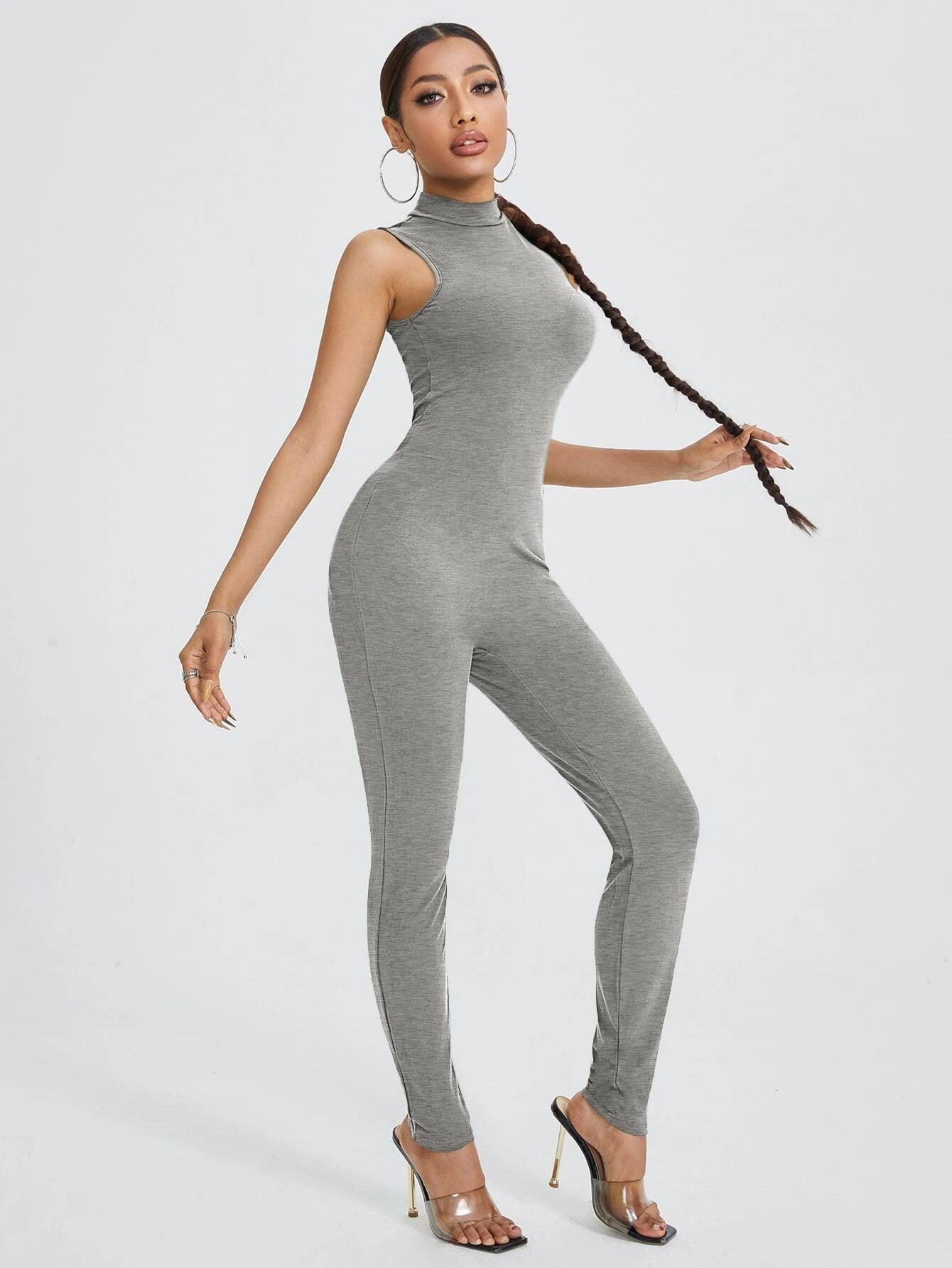 Mock Neck Unitard Jumpsuit-Comfy Jumpsuits