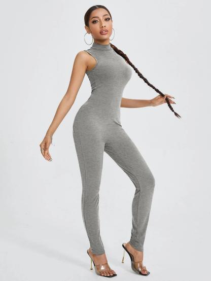 Mock Neck Unitard Jumpsuit-Comfy Jumpsuits