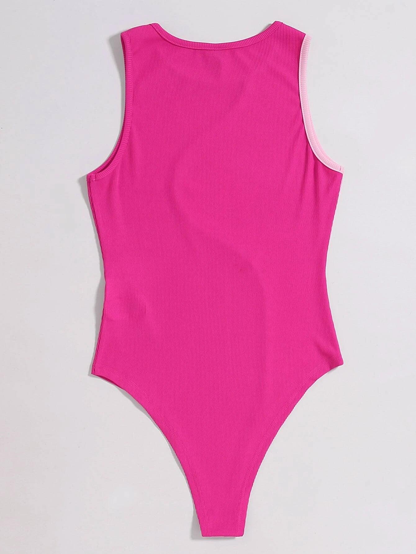 Tone Ribbed Knit Bodysuit-Comfy Jumpsuits