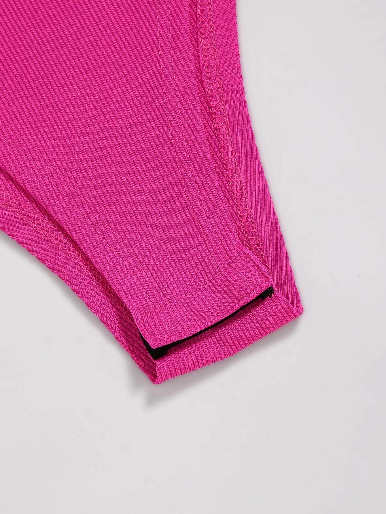 Tone Ribbed Knit Bodysuit-Comfy Jumpsuits