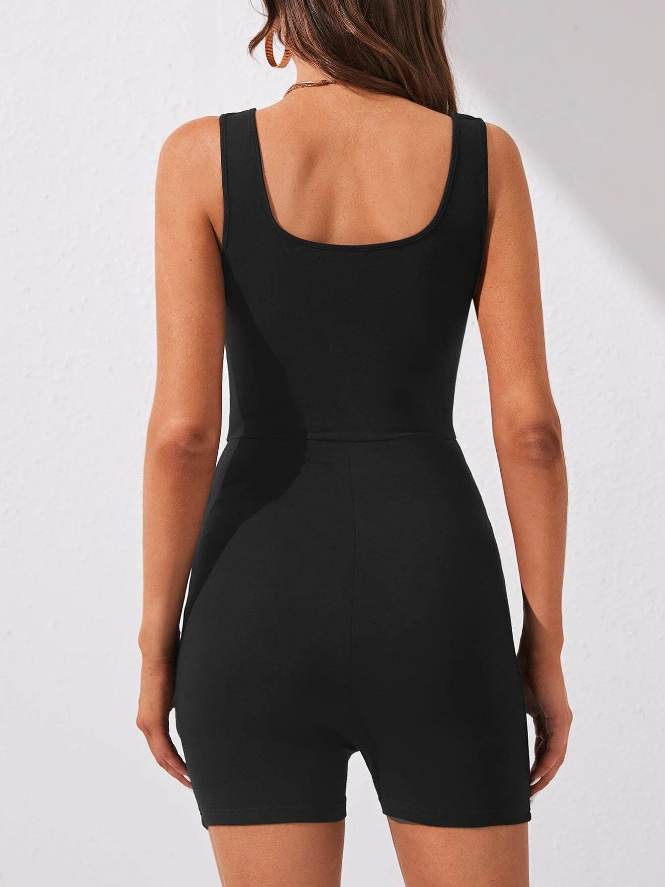 Solid Coloured Unitard Tank Romper-Comfy Jumpsuits