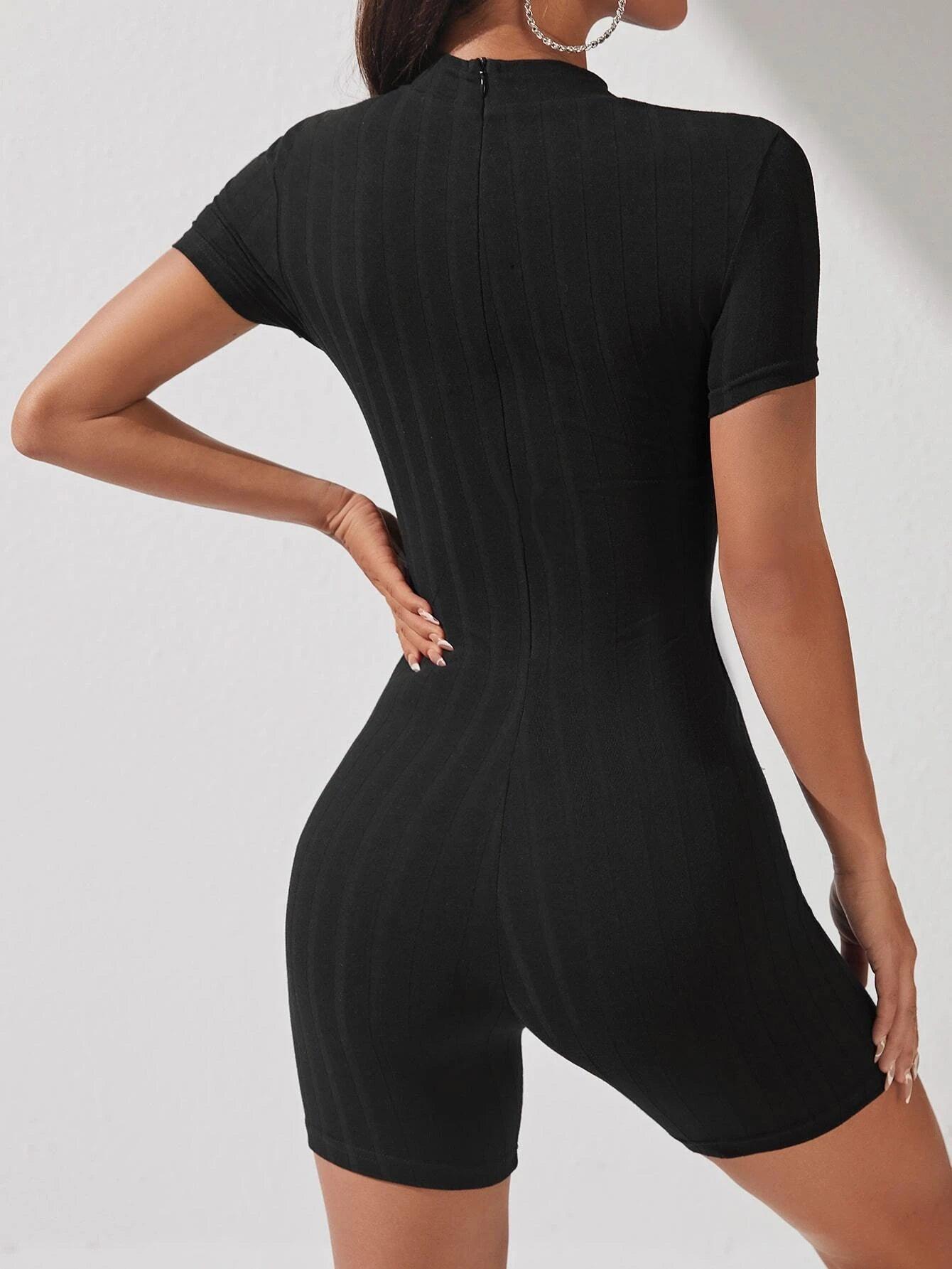 Mock Neck Zip Back Unitard Romper-Comfy Jumpsuits