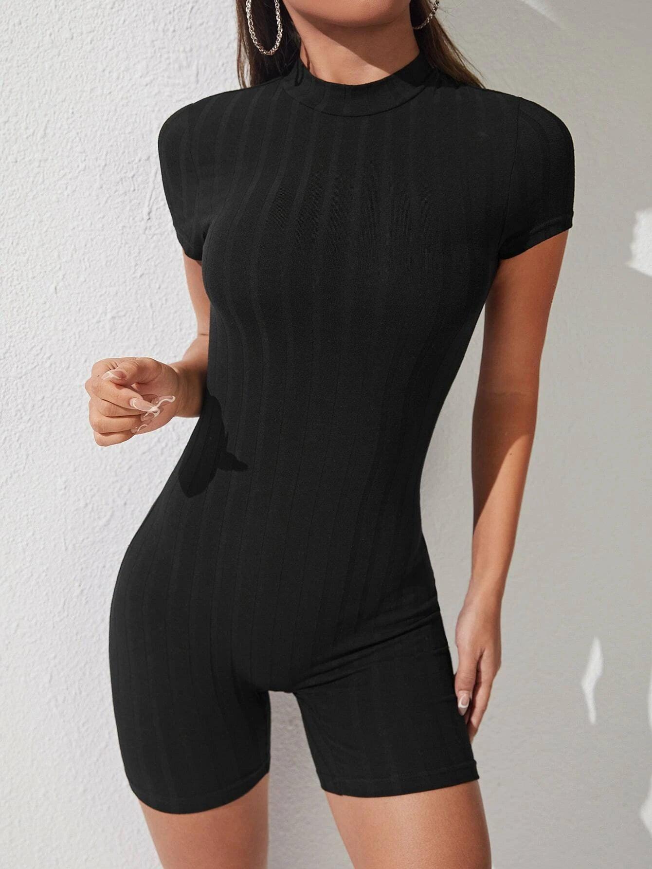 Mock Neck Zip Back Unitard Romper-Comfy Jumpsuits