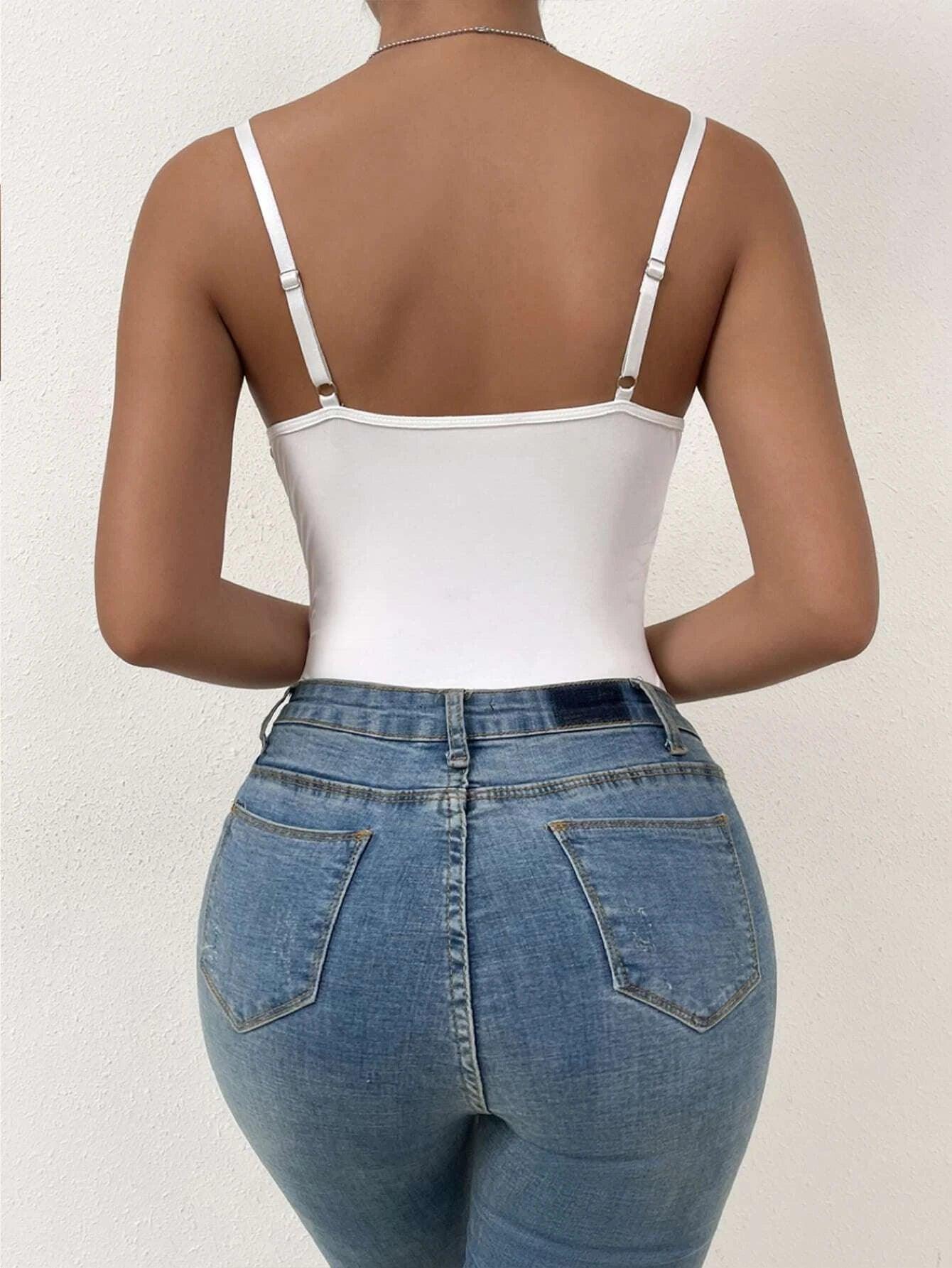 Floral Embroidery Cami Bodysuit-Comfy Jumpsuits