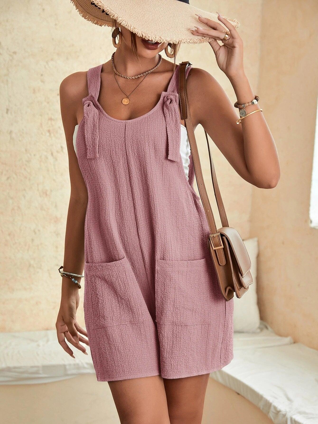 Front Pocket Patched Overall Romper Without Tube Top-Comfy Jumpsuits