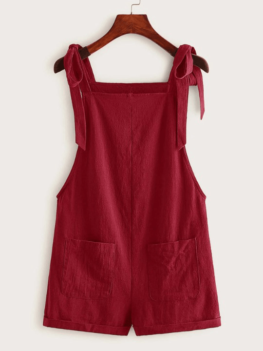 Knot Strap Pocket Patched Pinafore Romper-Comfy Jumpsuits