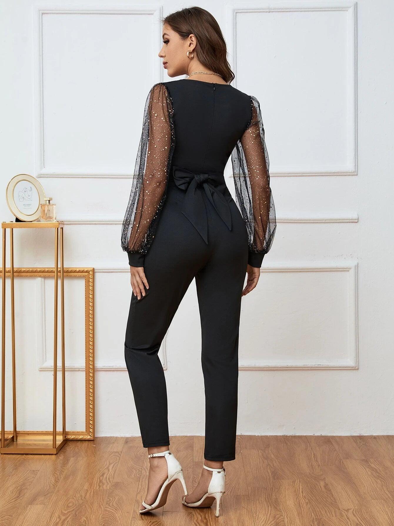 Bishop Sleeve Tie Back Jumpsuit-Comfy Jumpsuits