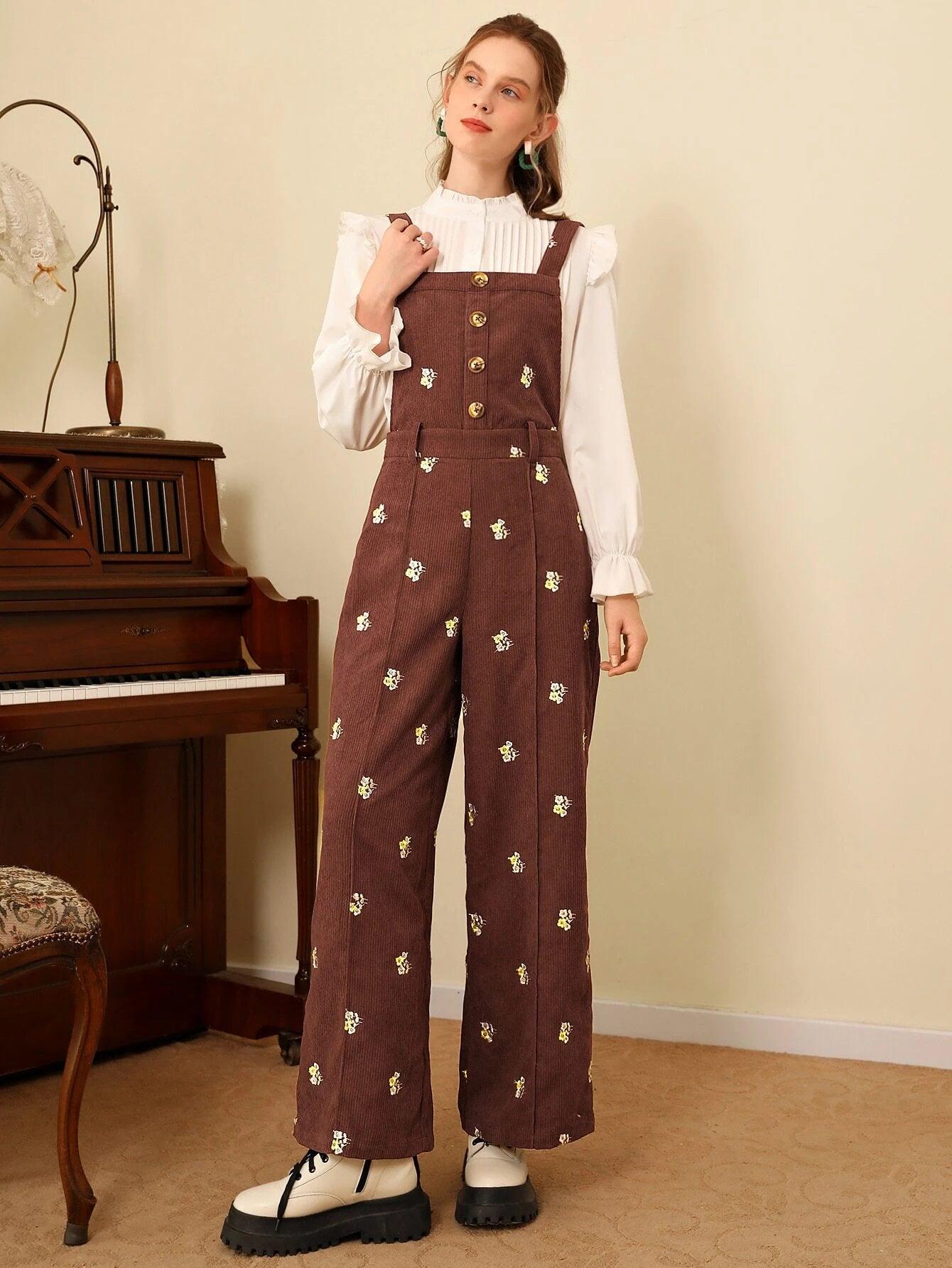 Floral Print Overall Jumpsuit-Comfy Jumpsuits