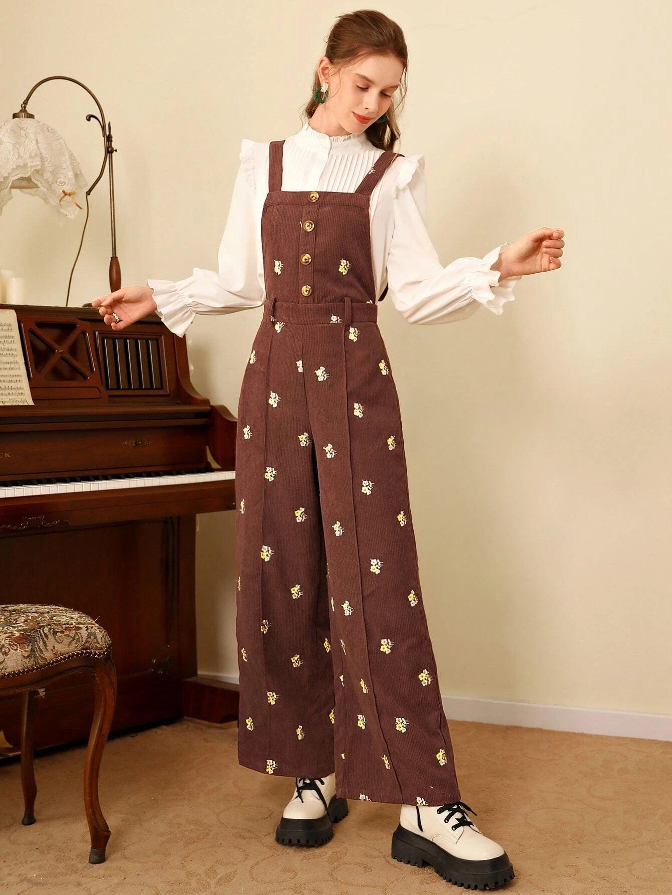 Floral Print Overall Jumpsuit-Comfy Jumpsuits