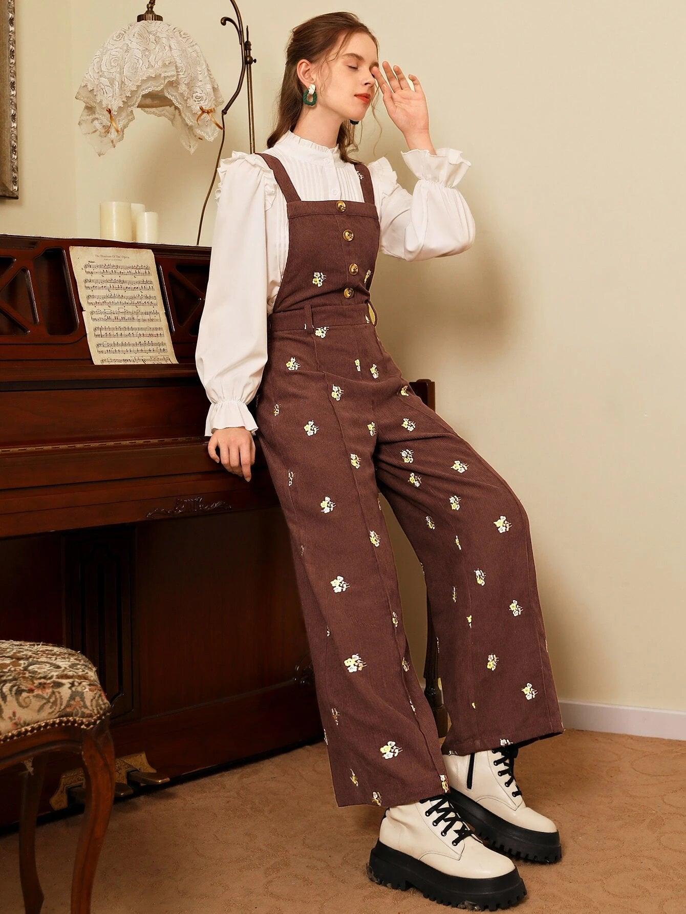 Floral Print Overall Jumpsuit-Comfy Jumpsuits