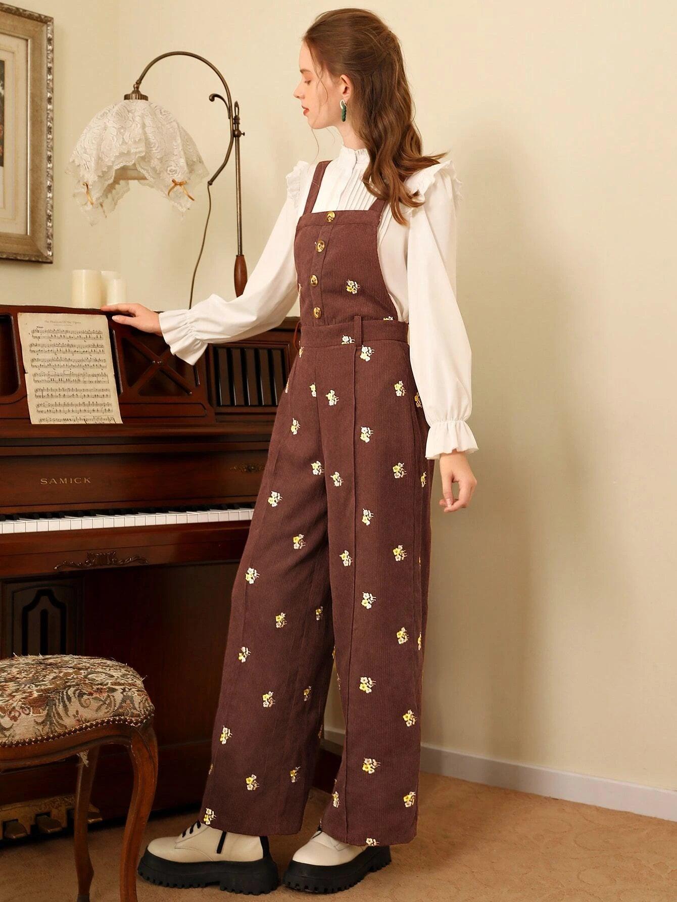 Floral Print Overall Jumpsuit-Comfy Jumpsuits