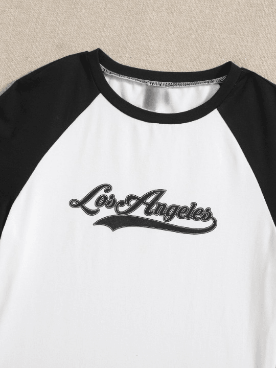 Letter Graphic Contrast Raglan Sleeve Bodysuit-Comfy Jumpsuits