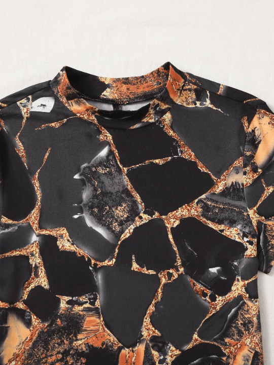 Marble Print Bodysuit-Comfy Jumpsuits