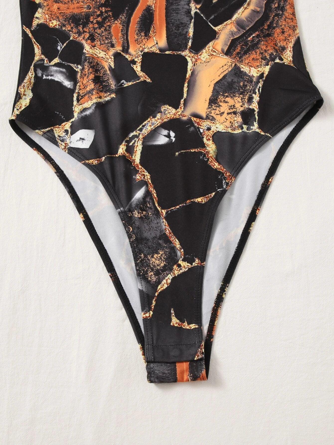 Marble Print Bodysuit-Comfy Jumpsuits