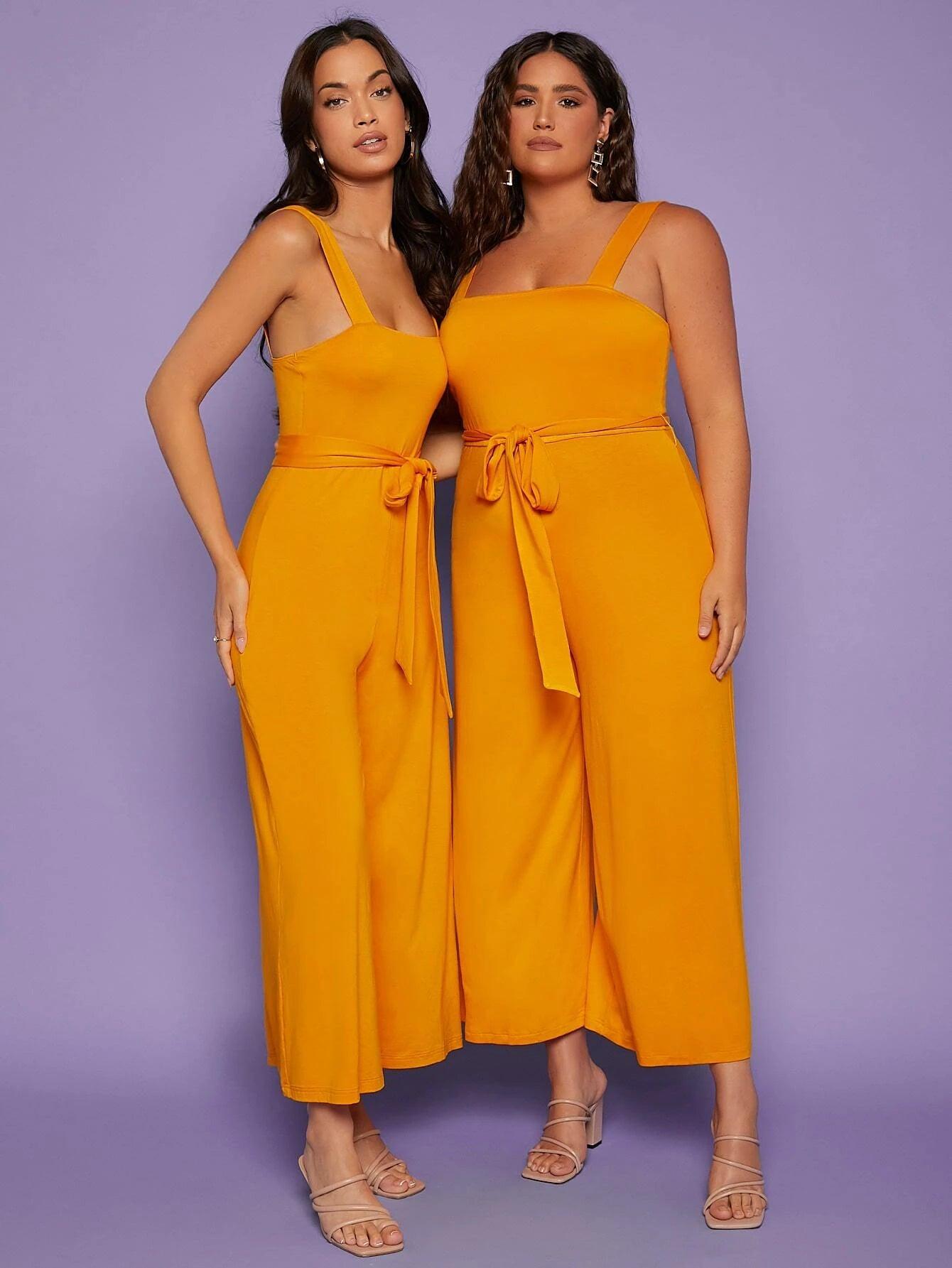 Natural Waist Line Belted Cami Jumpsuit-Comfy Jumpsuits