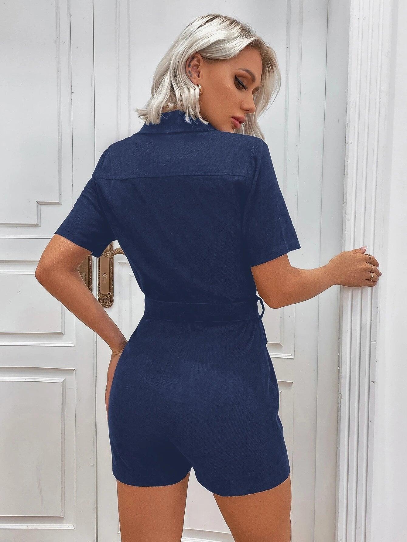 Flap Pocket Corduroy Romper-Comfy Jumpsuits