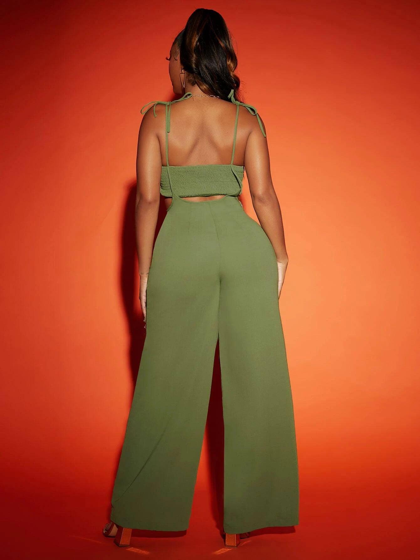 Elegant Tie Shoulder Cami Jumpsuit-Comfy Jumpsuits