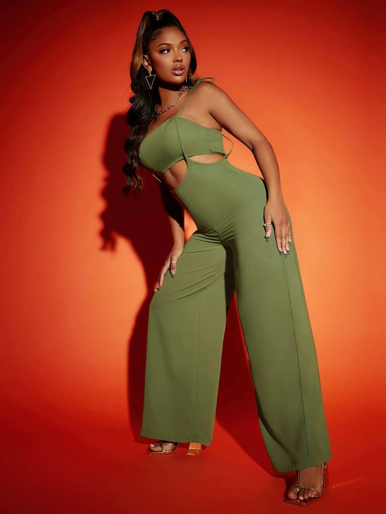 Elegant Tie Shoulder Cami Jumpsuit-Comfy Jumpsuits