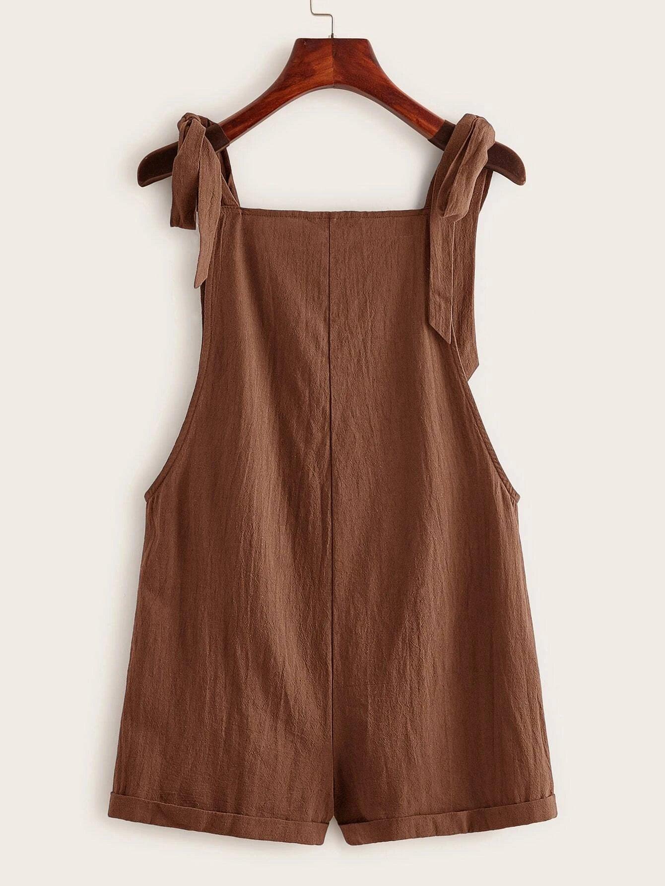 Pocket Patched Pinafore Romper-Comfy Jumpsuits