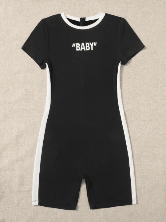 Letter Graphic Unitard Romper-Comfy Jumpsuits