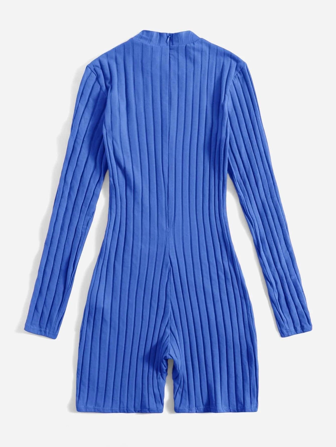 Mock Neck Ribbed Knit Romper-Comfy Jumpsuits
