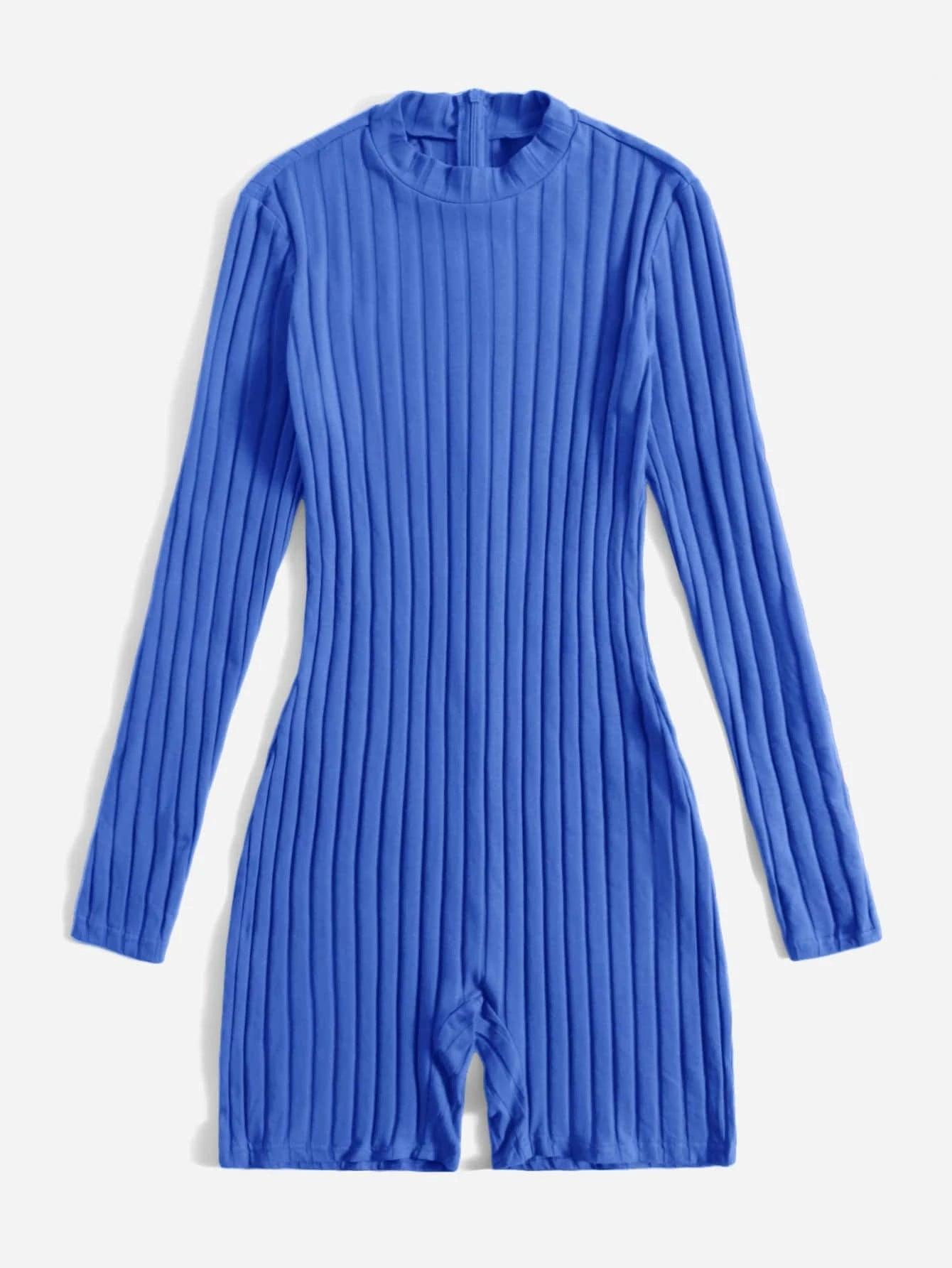Mock Neck Ribbed Knit Romper-Comfy Jumpsuits