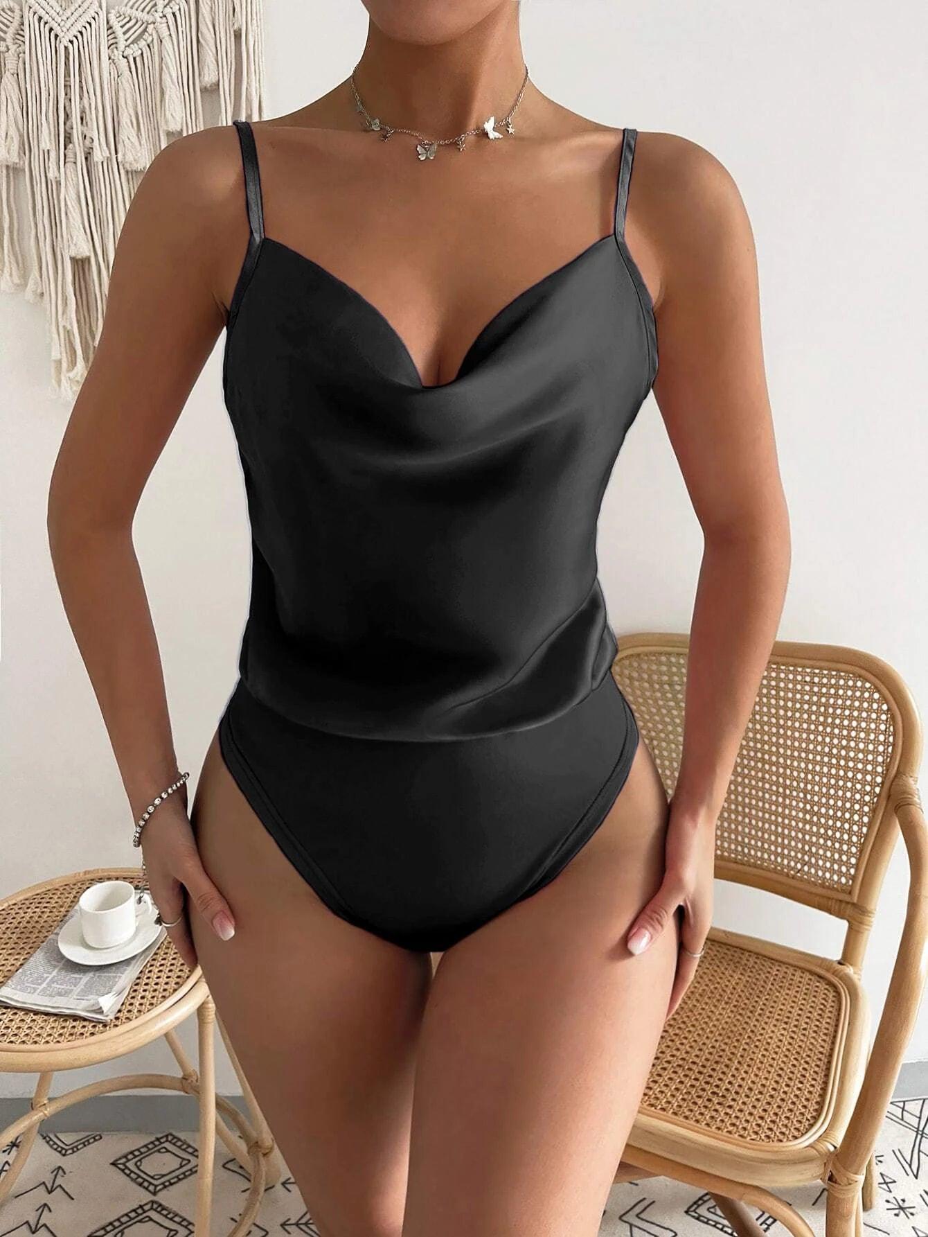 Solid Coloured Sleeveless Cami Bodysuit-Comfy Jumpsuits