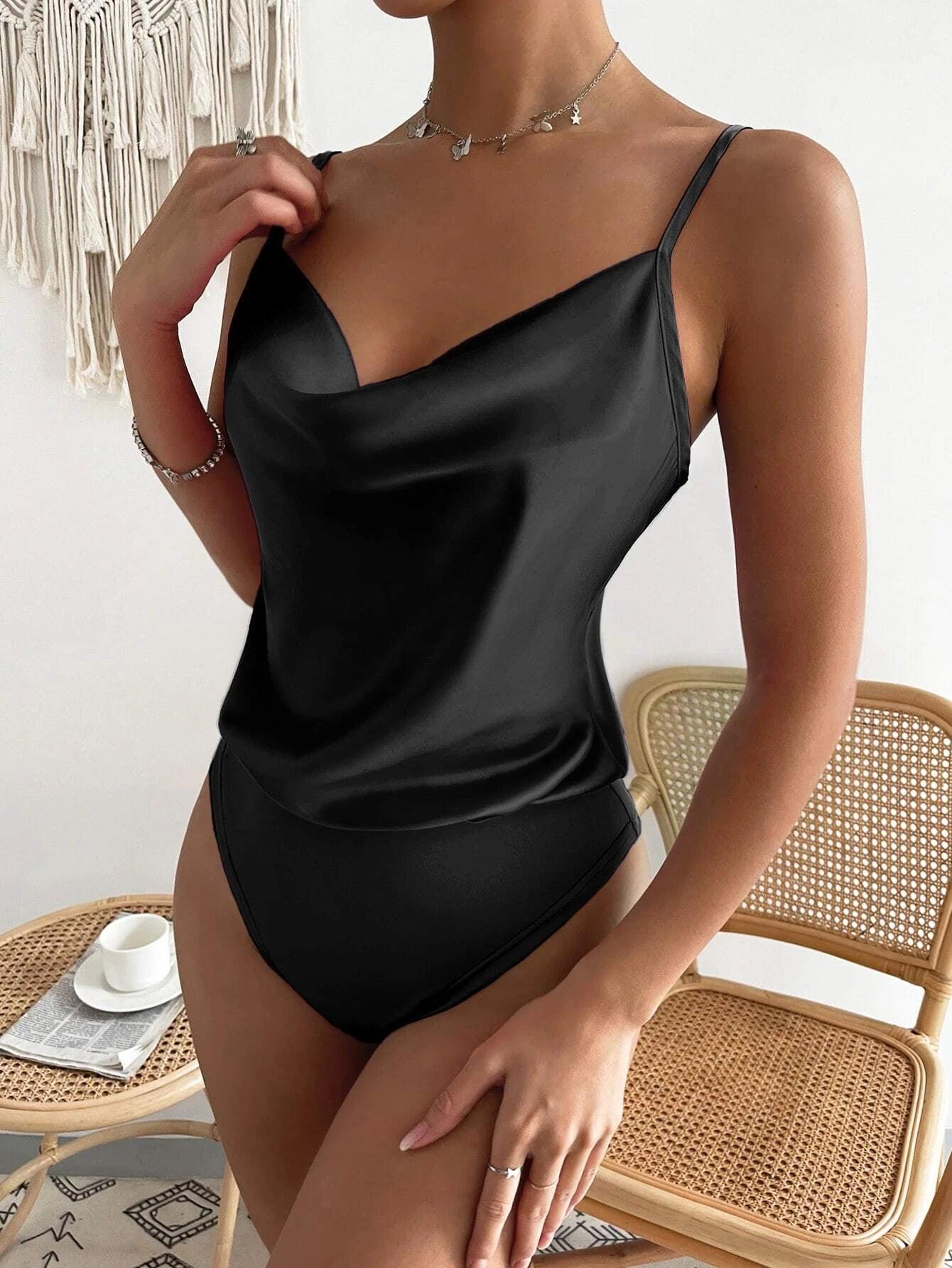 Solid Coloured Sleeveless Cami Bodysuit-Comfy Jumpsuits