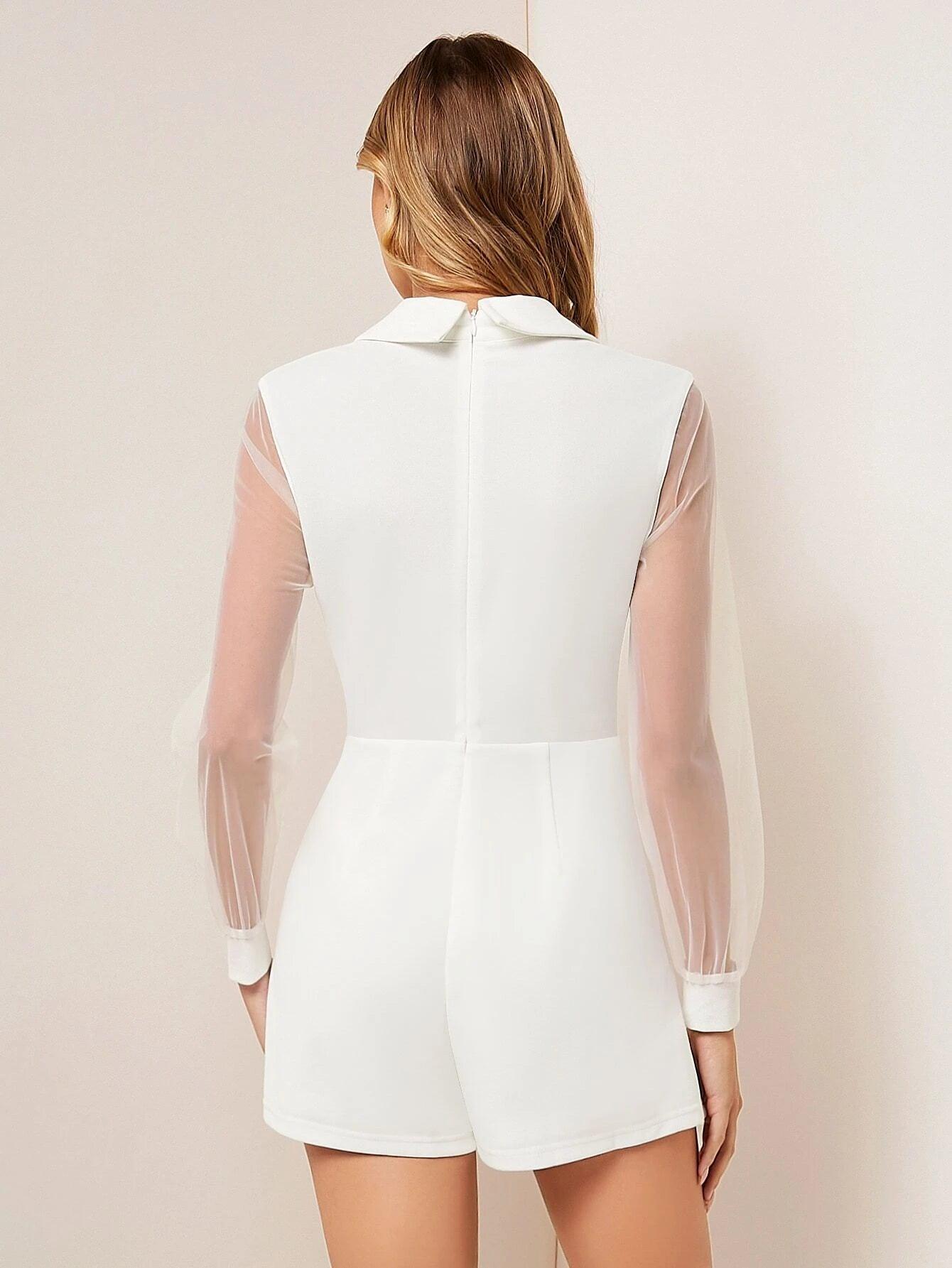 Long Contrast Lace Sleeve Romper-Comfy Jumpsuits