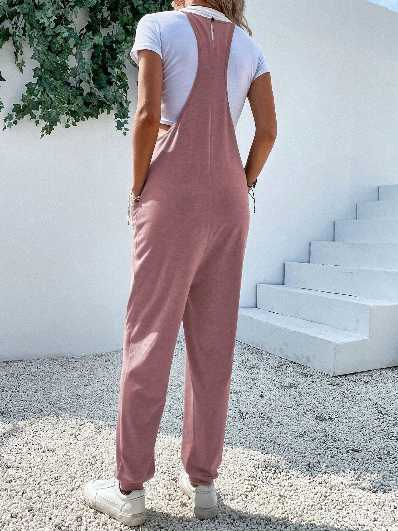 Dual Pocket Keyhole Back Cami Jumpsuit Without Tee-Comfy Jumpsuits