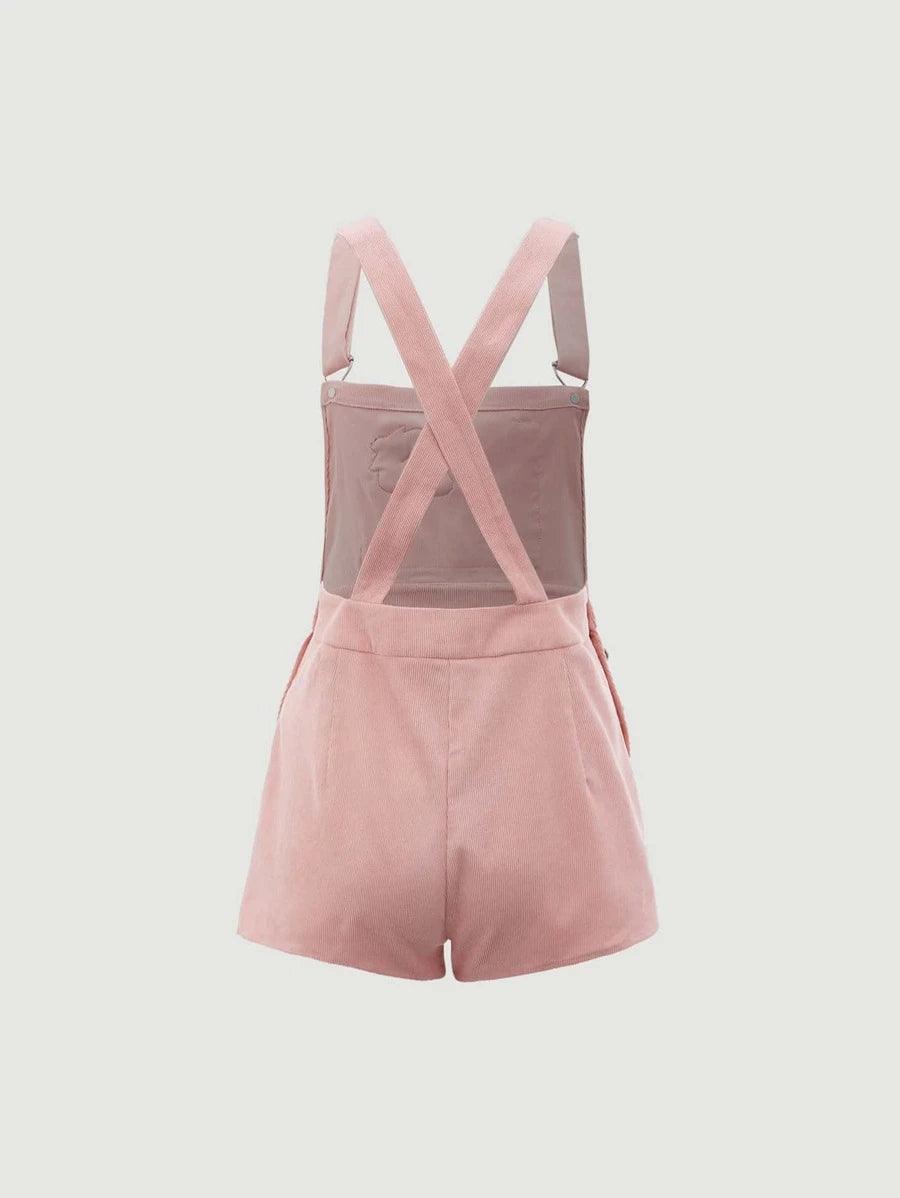Strawberry Patched Crisscross Back Overall Romper-Comfy Jumpsuits