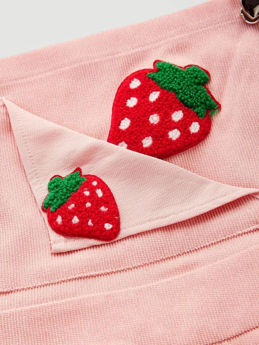 Strawberry Patched Crisscross Back Overall Romper-Comfy Jumpsuits