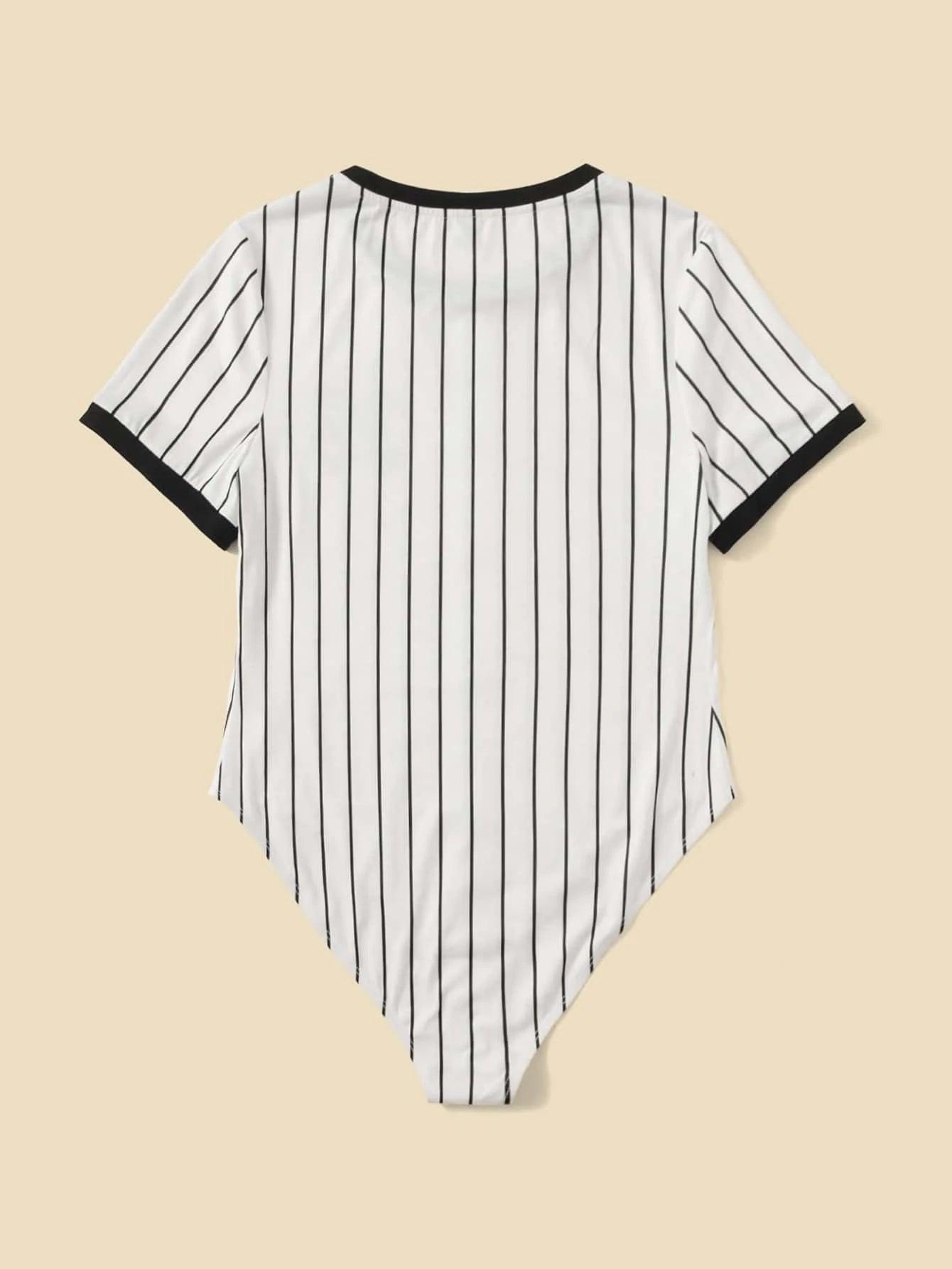 Printed Striped Trim Bodysuit-Comfy Jumpsuits