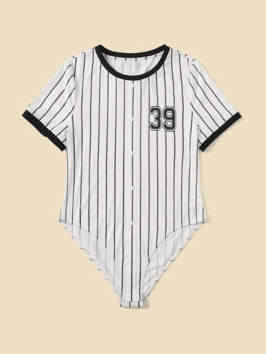 Casual Printed Striped Bodysuit-Comfy Jumpsuits