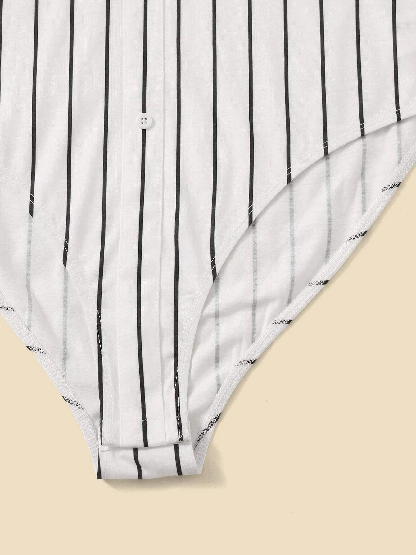 Printed Striped Trim Bodysuit-Comfy Jumpsuits