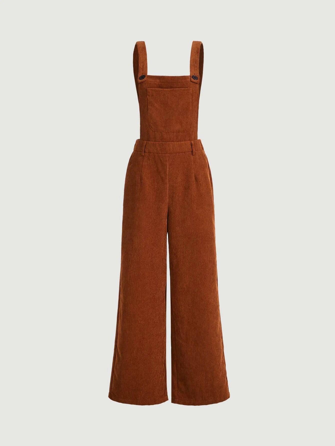 Solid Patched Pocket Overall Jumpsuit Without Blouse-Comfy Jumpsuits