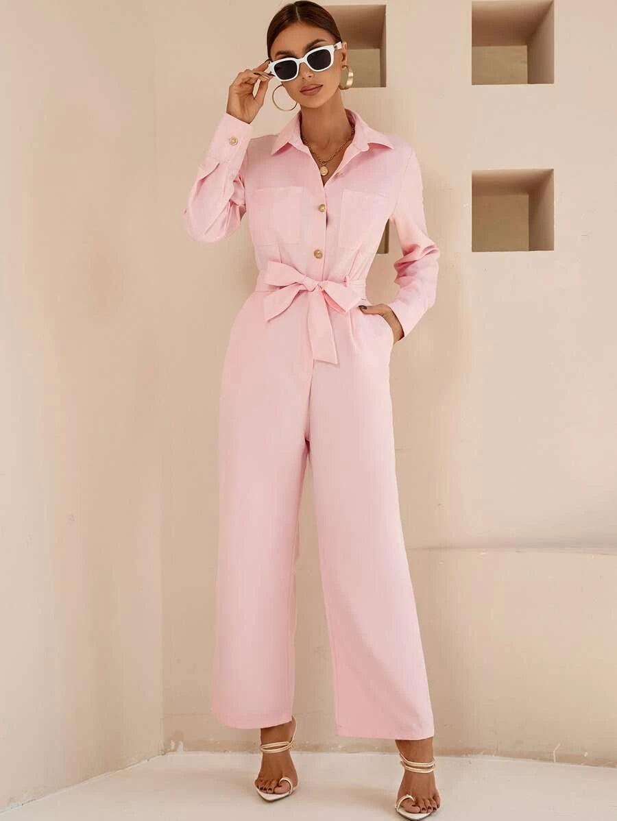 Dual Pocket Belted Jumpsuit-Comfy Jumpsuits
