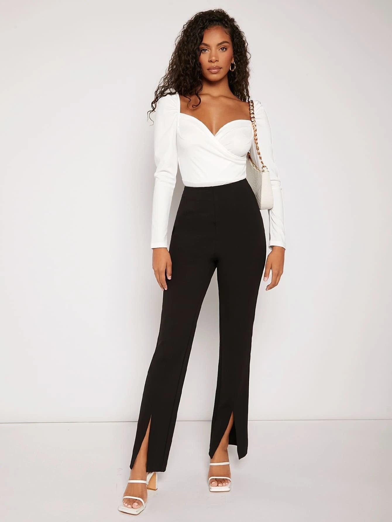 Neck Puff Sleeve Bodysuit-Comfy Jumpsuits