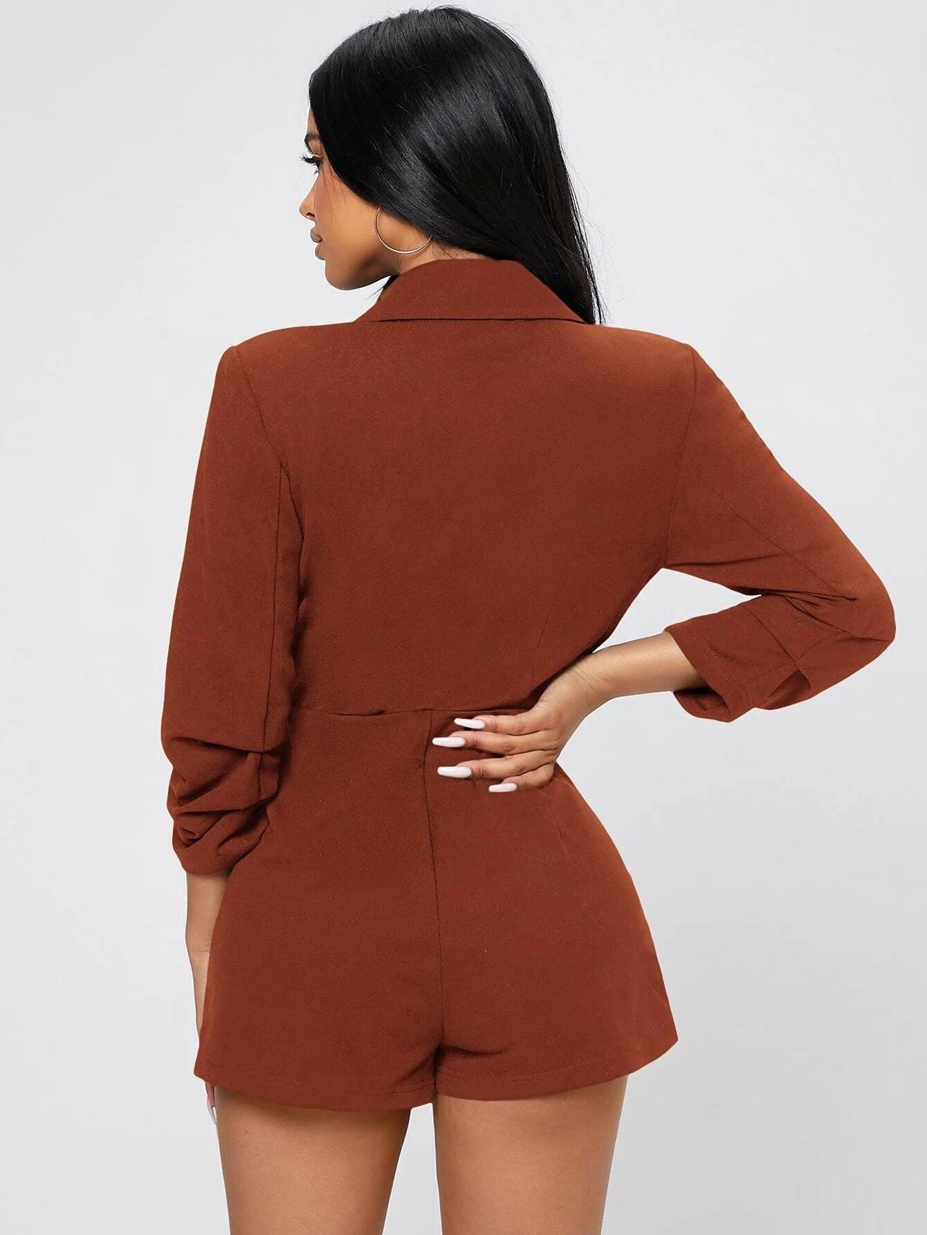 Solid Shawl Collar Wrap Romper-Comfy Jumpsuits