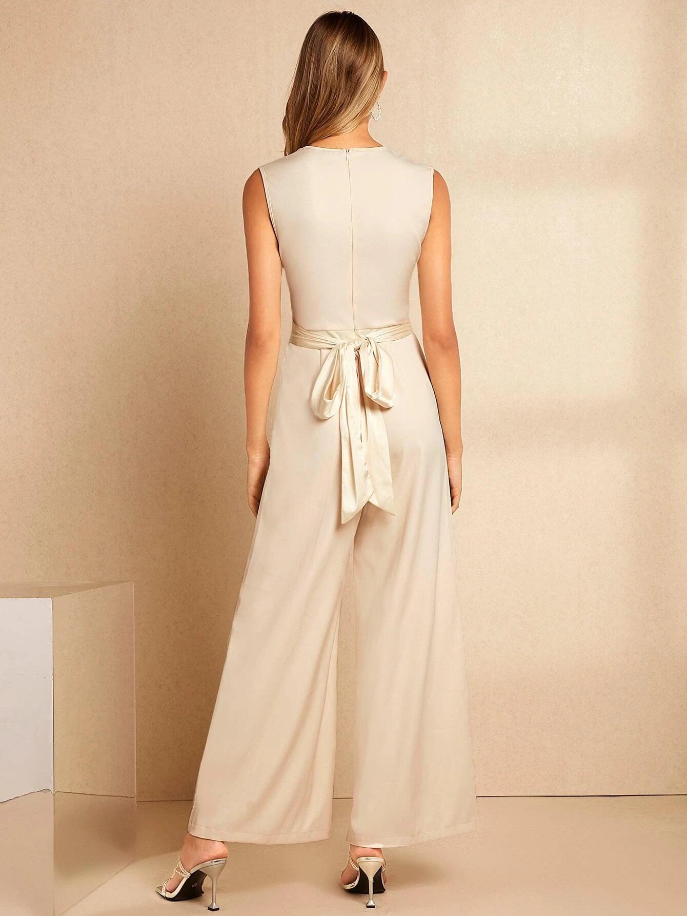 Tie Back V Neck Jumpsuit-Comfy Jumpsuits