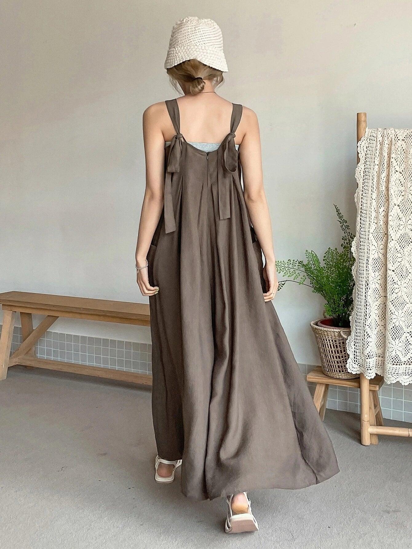 Dual Pocket Tie Back Zipper Cami Jumpsuit-Comfy Jumpsuits