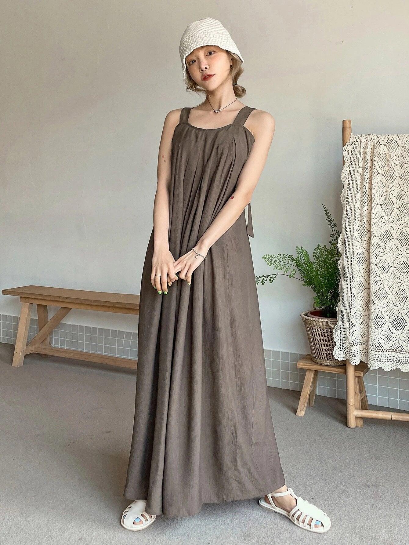 Dual Pocket Tie Back Zipper Cami Jumpsuit-Comfy Jumpsuits