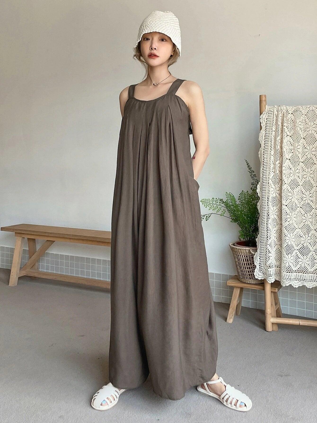 Dual Pocket Tie Back Zipper Cami Jumpsuit-Comfy Jumpsuits